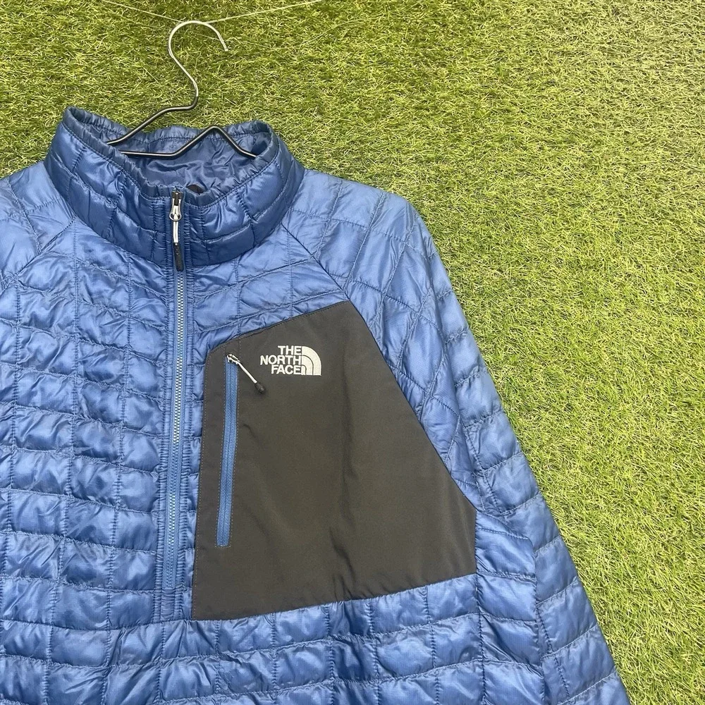 The North Face Puffer Jacket Mens XL Blue Thermoball 1/4 Zip Quilted Pullover
